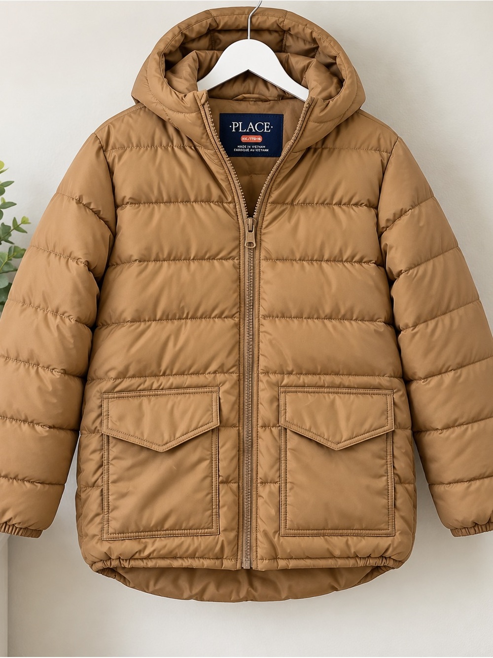 The Children’s Place Boys Tan Hooded Puffer Jacket Size XXL 16